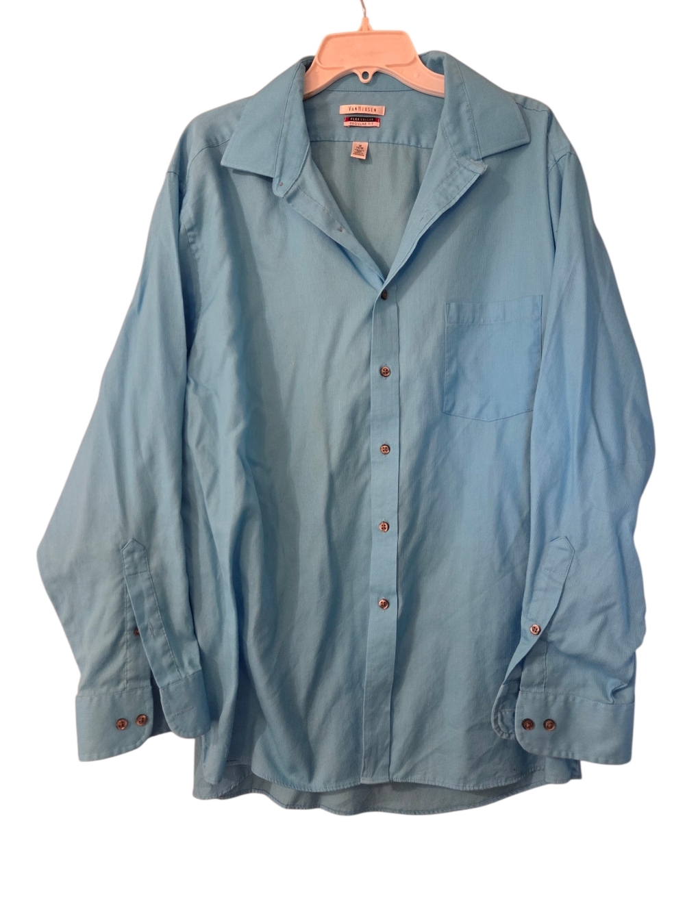 Van Heusen Sky Blue Button Down Shirt Business Casual Wrinkle Free Size 18